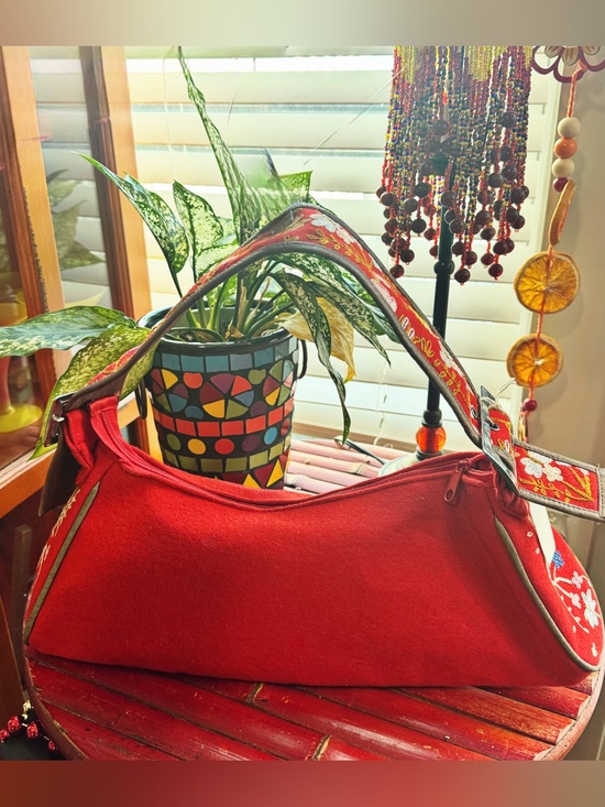Handbags - Vibrant Orange Embroidered Shoulder Bag